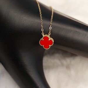 Elegant Red Clover Pendant Necklace